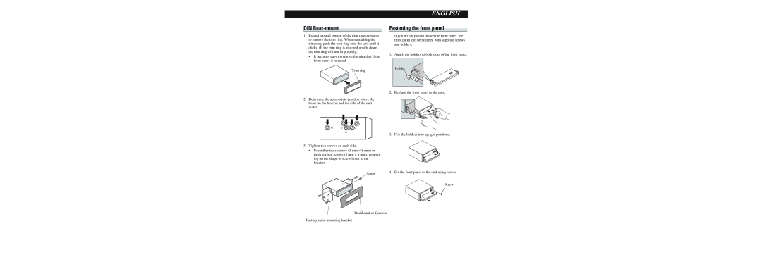 Pioneer DEH-P5900IB operation manual DIN Rear-mount, Fastening the front panel, English 