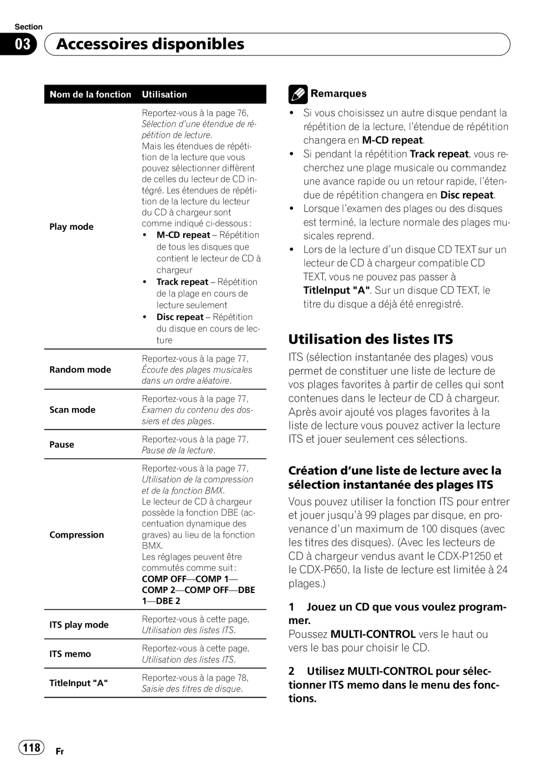 Pioneer DEH-P5900IB operation manual Utilisation des listes ITS, 118 Fr, 03Accessoires disponibles 
