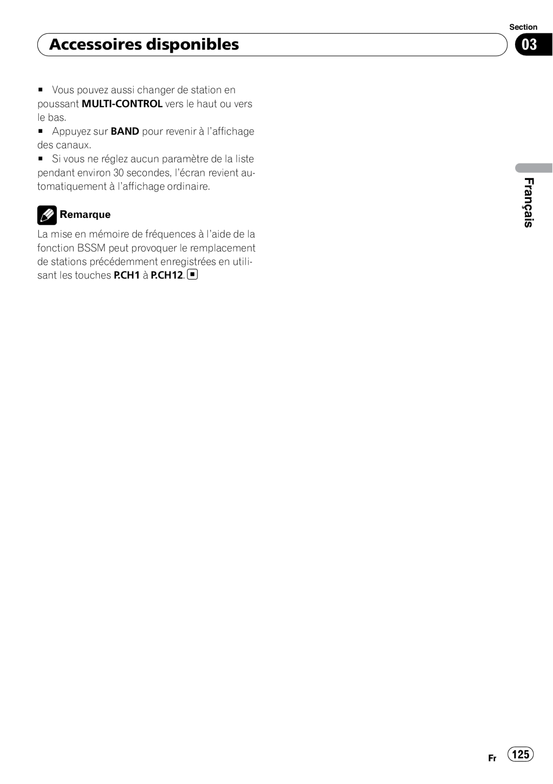 Pioneer DEH-P5900IB operation manual Accessoires disponibles, Français, Remarque 