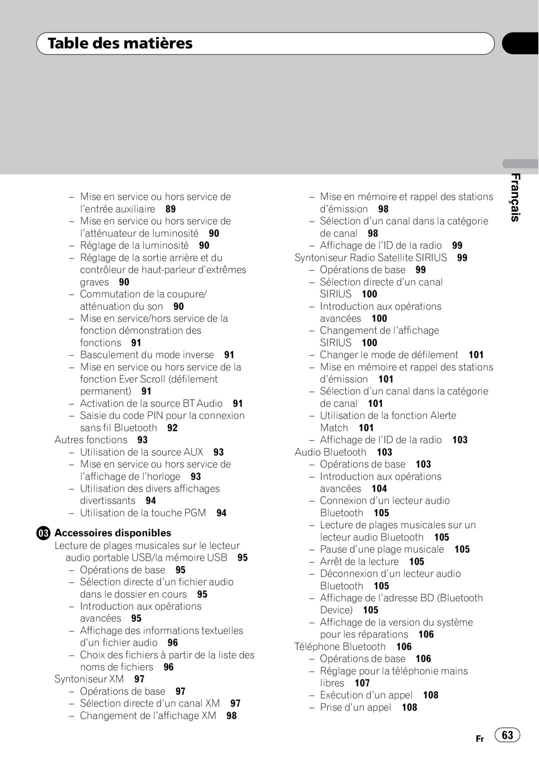 Pioneer DEH-P5900IB operation manual Français, Table des matières 