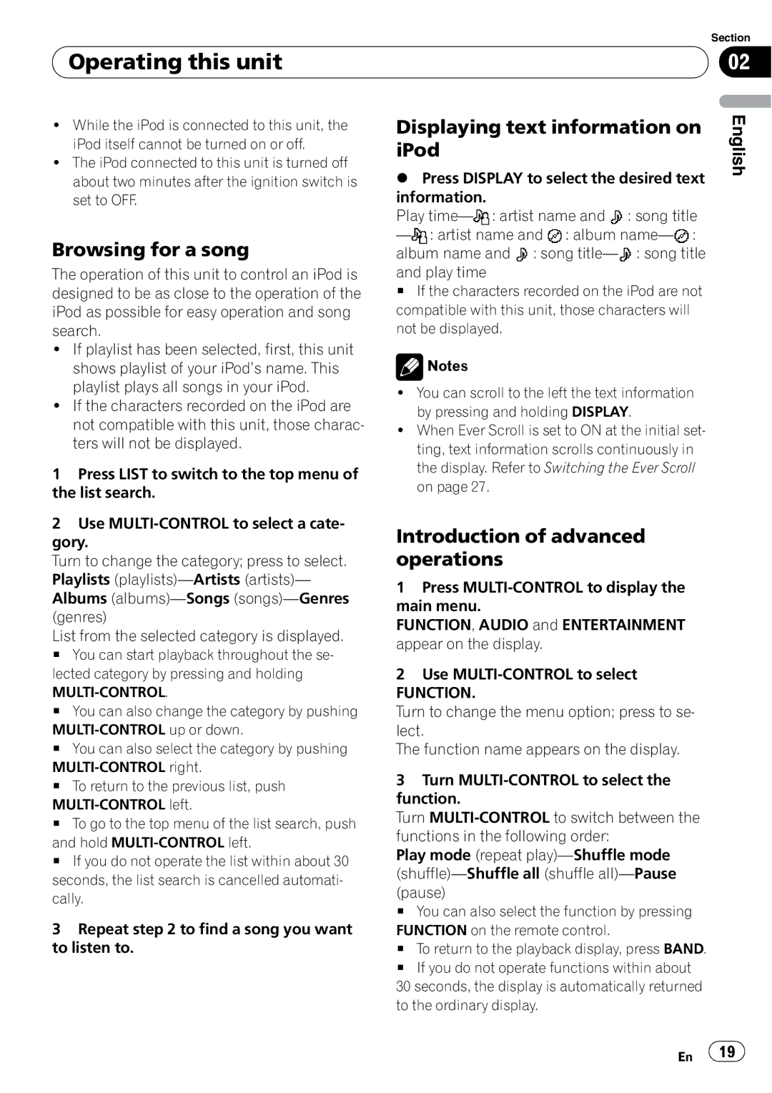 Pioneer DEH-P590IB operation manual Browsing for a song, Displaying text information on iPod 