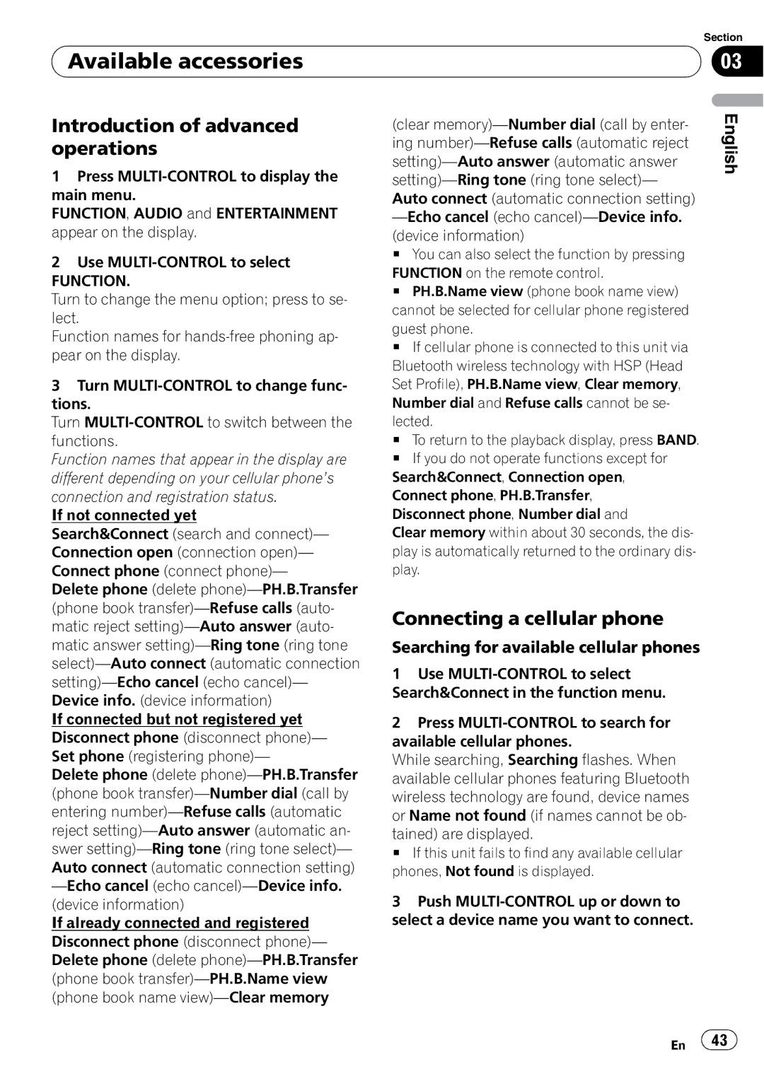 Pioneer DEH-P590IB operation manual Connecting a cellular phone, Searching for available cellular phones 