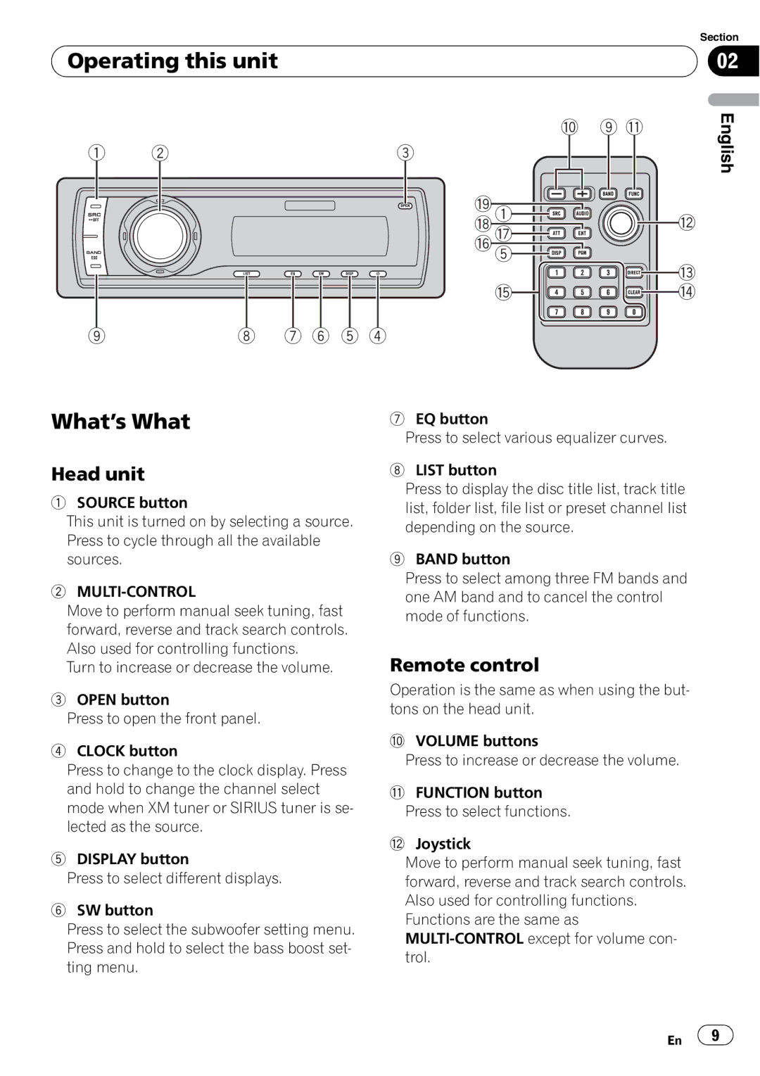 Pioneer DEH-P590IB operation manual Operating this unit, What’s What, Head unit, Remote control, Multi-Control 