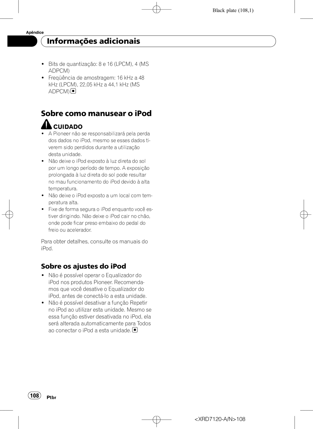 Pioneer DEH-P5950IB operation manual Sobre como manusear o iPod, Sobre os ajustes do iPod 