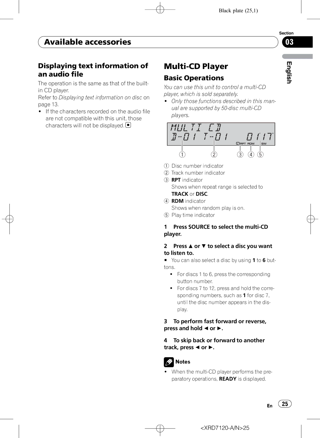 Pioneer DEH-P5950IB Available accessories, Multi-CD Player, Displaying text information, An audio file Basic Operations 