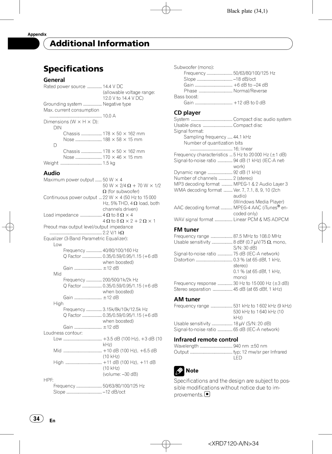 Pioneer DEH-P5950IB operation manual Additional Information Specifications, General 