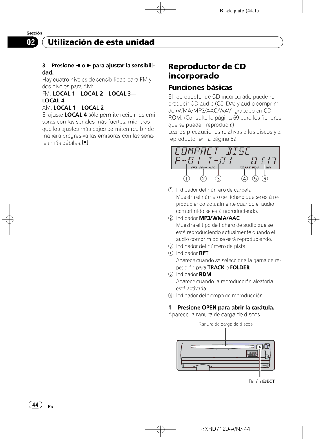 Pioneer DEH-P5950IB operation manual Reproductor de CD, Incorporado, FM Local 1-LOCAL 2-LOCAL 