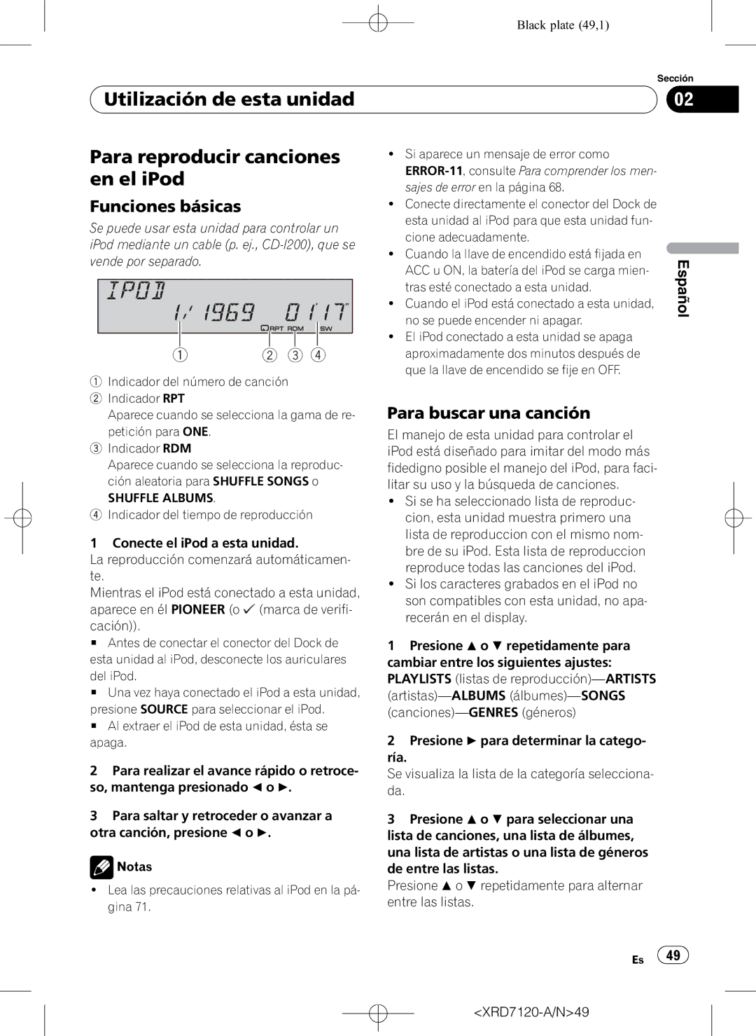 Pioneer DEH-P5950IB Utilización de esta unidad Para reproducir canciones, En el iPod, Para buscar una canción 