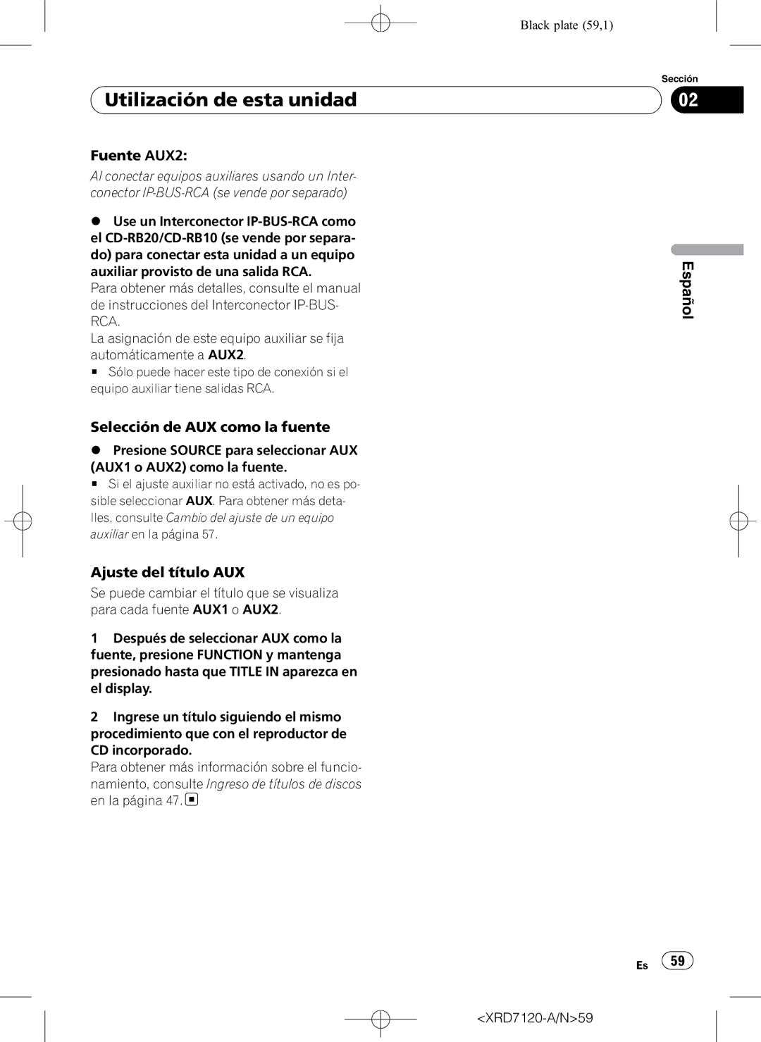 Pioneer DEH-P5950IB operation manual Fuente AUX2, Selección de AUX como la fuente, Ajuste del título AUX 