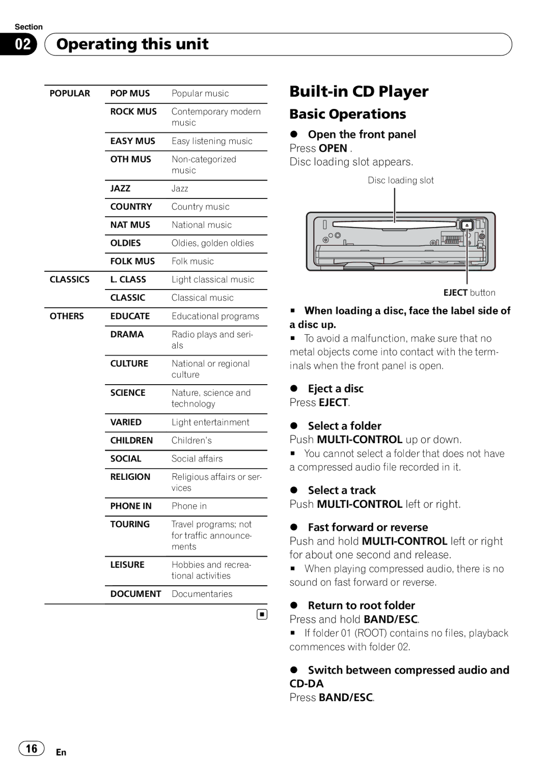 Pioneer DEH-P6000UB operation manual Built-in CD Player, Open the front panel, Press Open, Disc loading slot appears 