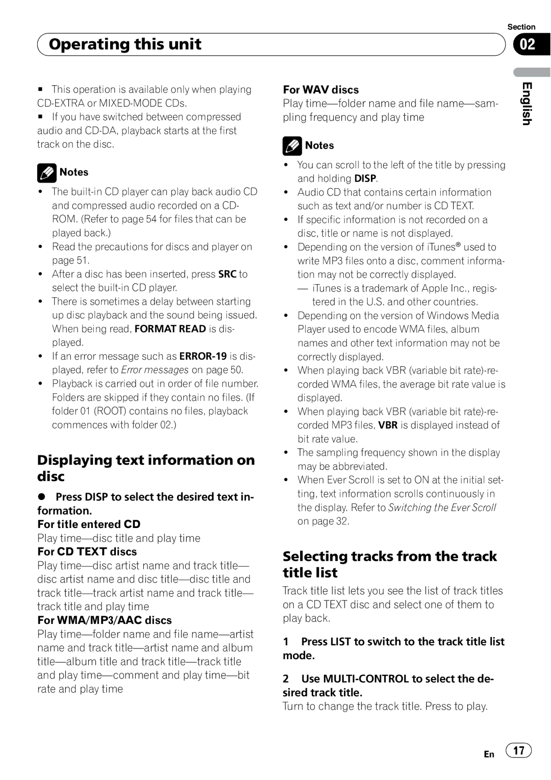 Pioneer DEH-P6000UB operation manual Displaying text information on disc, Selecting tracks from the track title list 