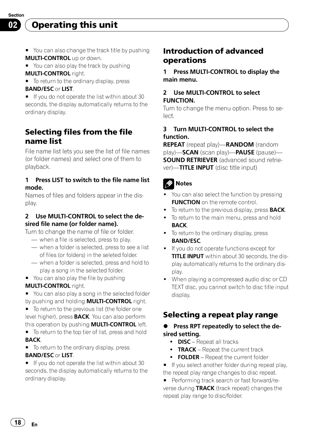 Pioneer DEH-P6000UB operation manual Selecting files from the file name list, Selecting a repeat play range 