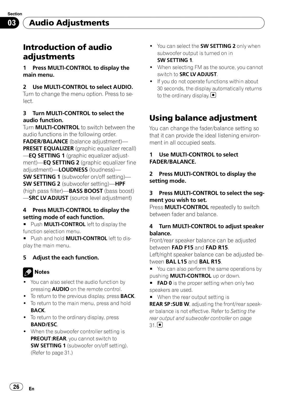 Pioneer DEH-P6000UB operation manual Audio Adjustments Introduction of audio, Using balance adjustment 