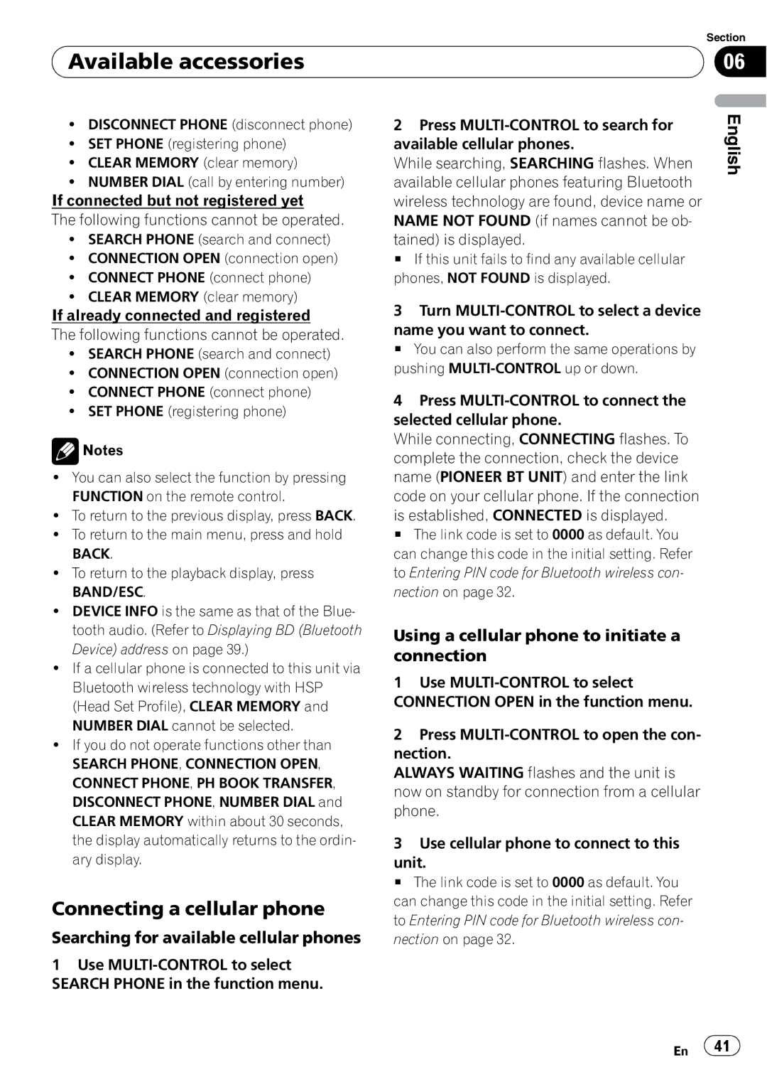 Pioneer DEH-P6000UB operation manual Connecting a cellular phone, Searching for available cellular phones 