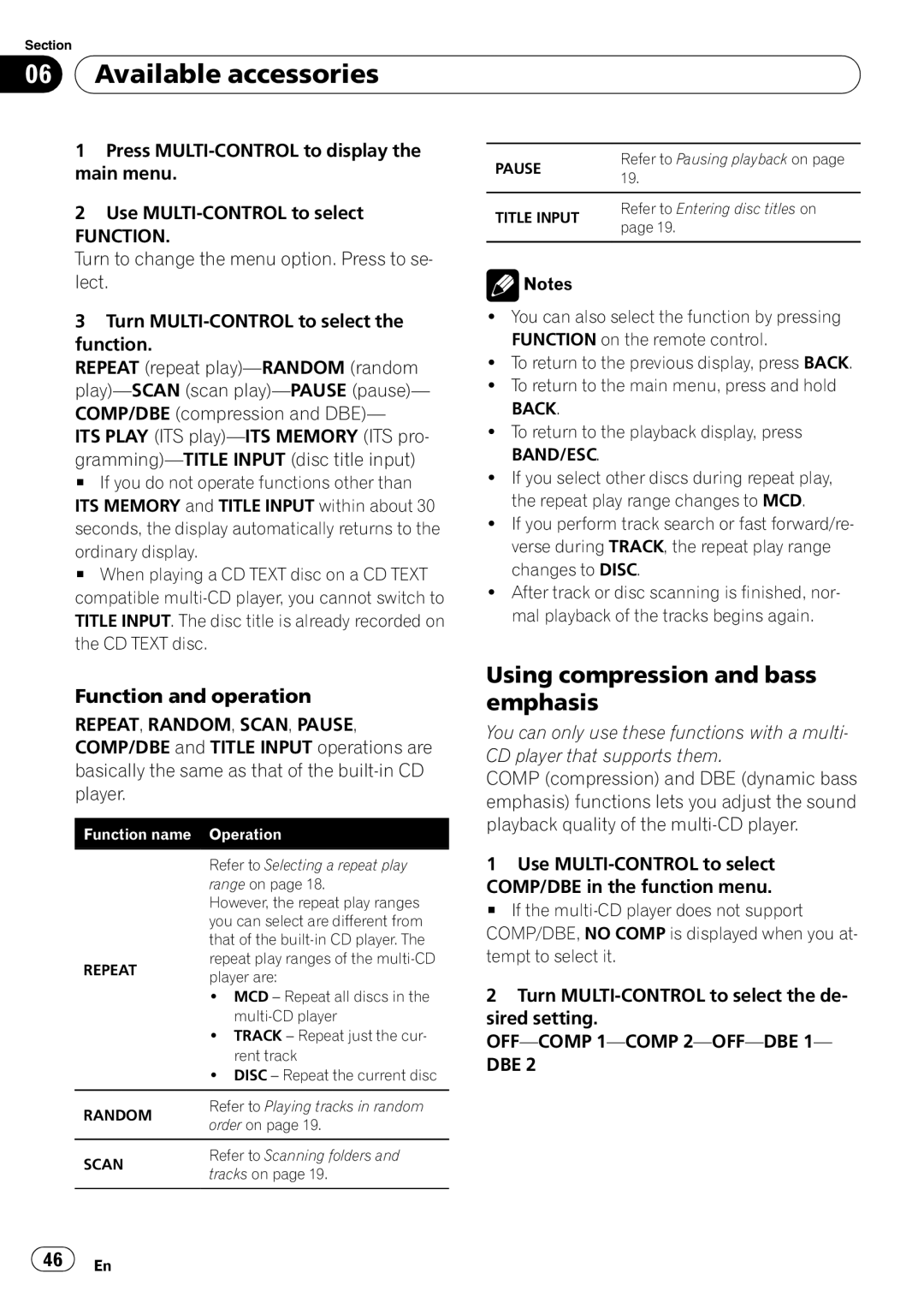 Pioneer DEH-P6000UB operation manual Using compression and bass emphasis, OFF-COMP 1-COMP 2-OFF-DBE 1- DBE 