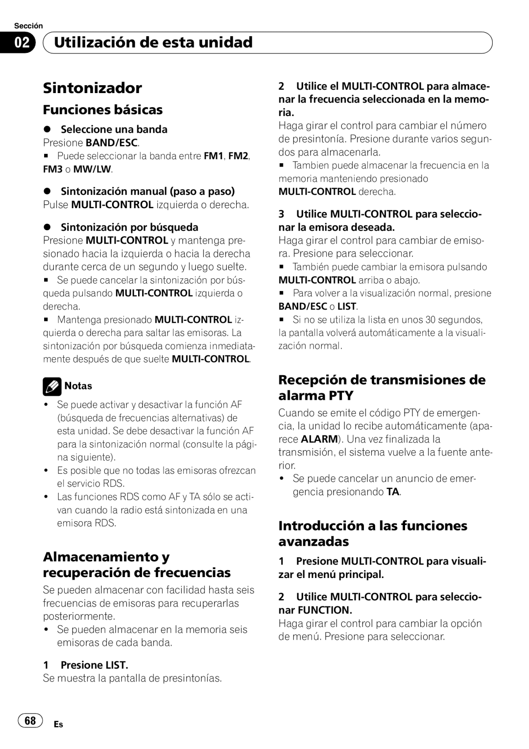 Pioneer DEH-P6000UB Utilización de esta unidad Sintonizador, Funciones básicas, Recepción de transmisiones de alarma PTY 