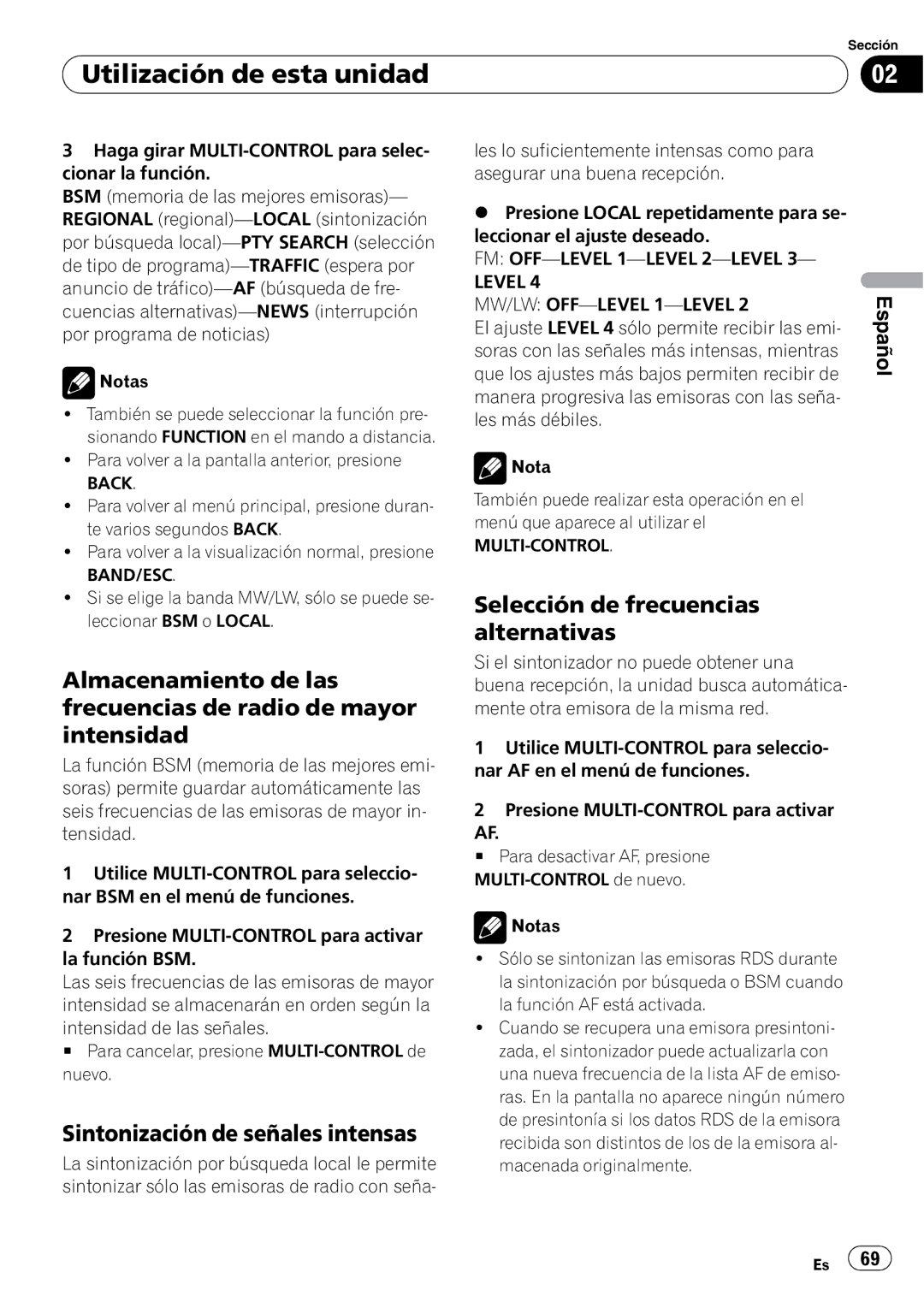 Pioneer DEH-P6000UB operation manual Selección de frecuencias alternativas, Sintonización de señales intensas 