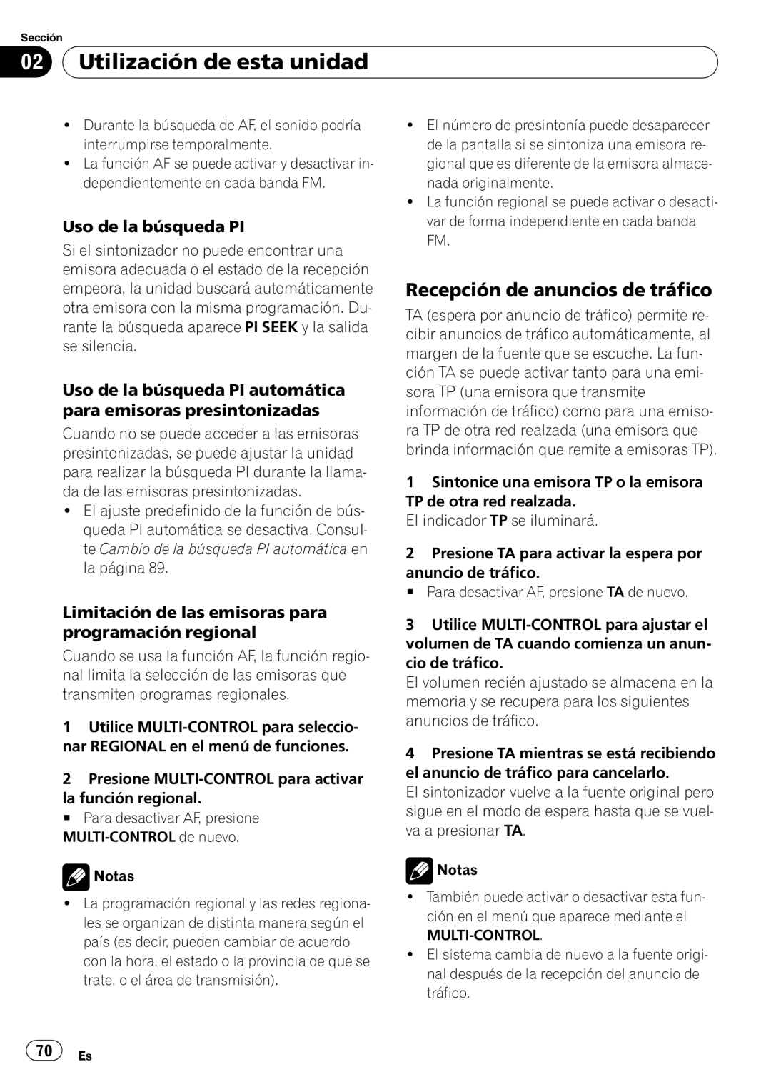 Pioneer DEH-P6000UB operation manual Recepción de anuncios de tráfico, Uso de la búsqueda PI 