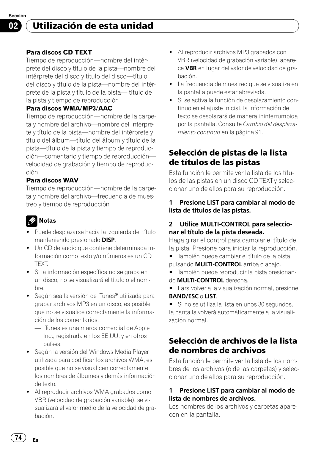 Pioneer DEH-P6000UB operation manual Selección de pistas de la lista de títulos de las pistas 