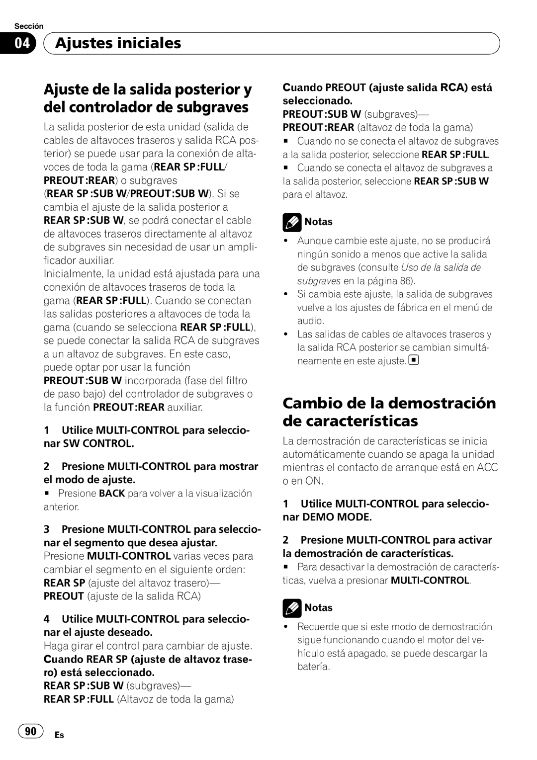 Pioneer DEH-P6000UB Ajustes iniciales Ajuste de la salida posterior y, Del controlador de subgraves, De características 