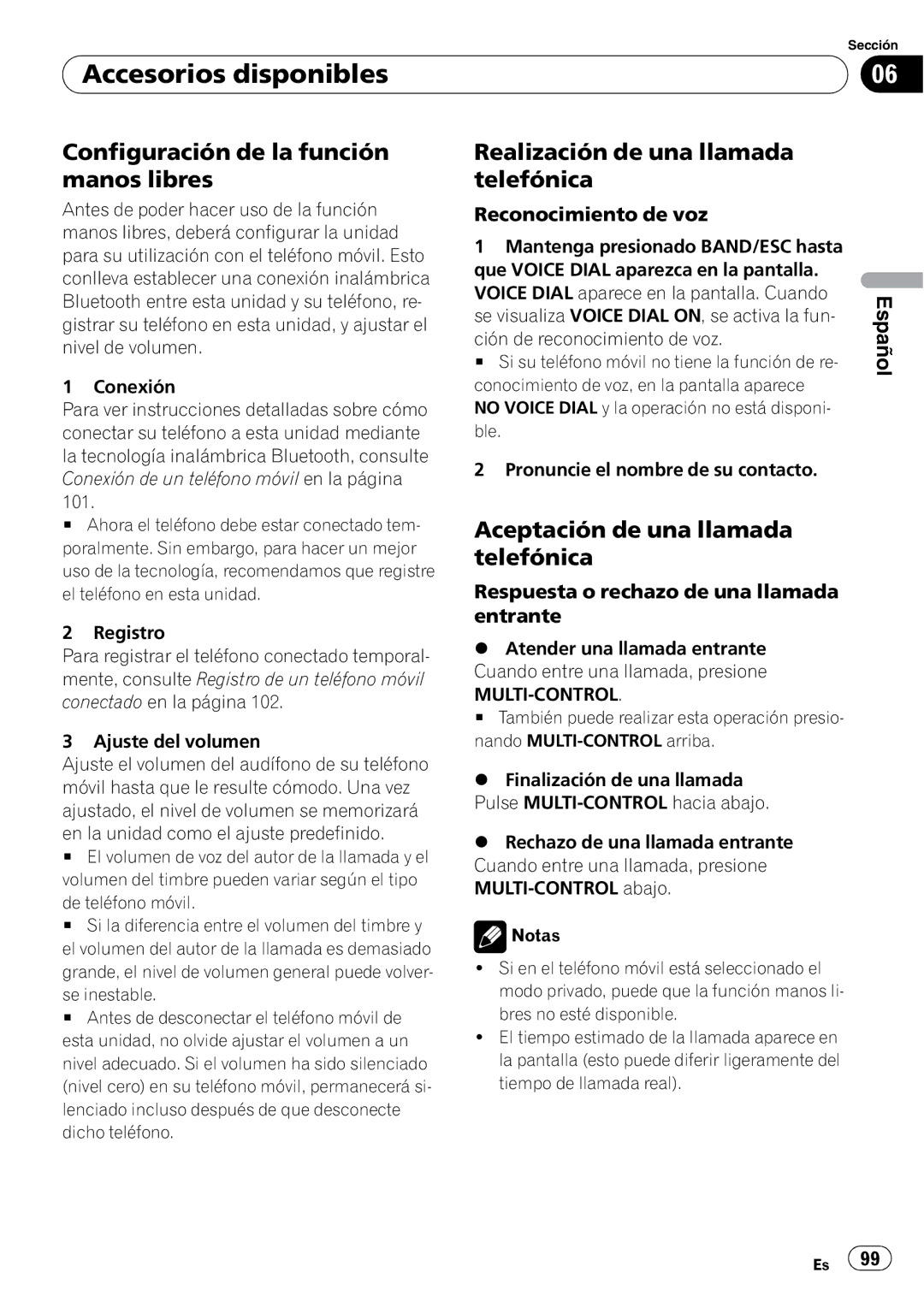 Pioneer DEH-P6000UB Configuración de la función manos libres, Realización de una llamada telefónica, Reconocimiento de voz 