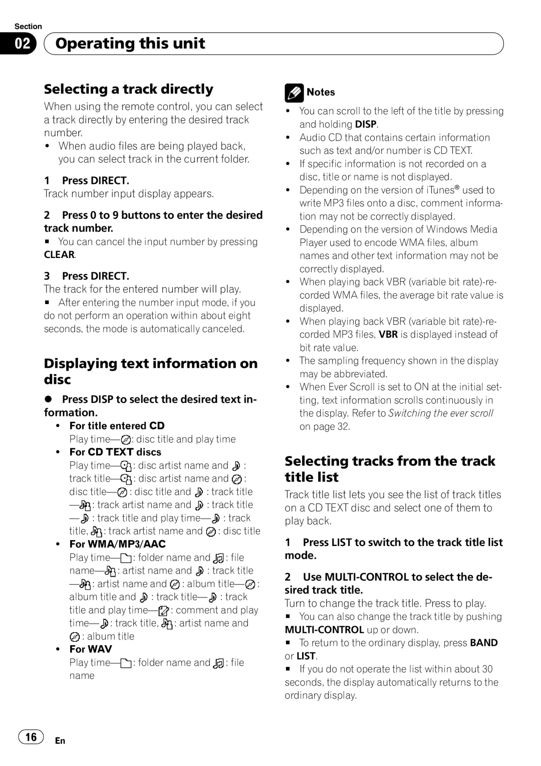 Pioneer DEH-P6000UB operation manual Selecting a track directly, Displaying text information on disc, Clear 