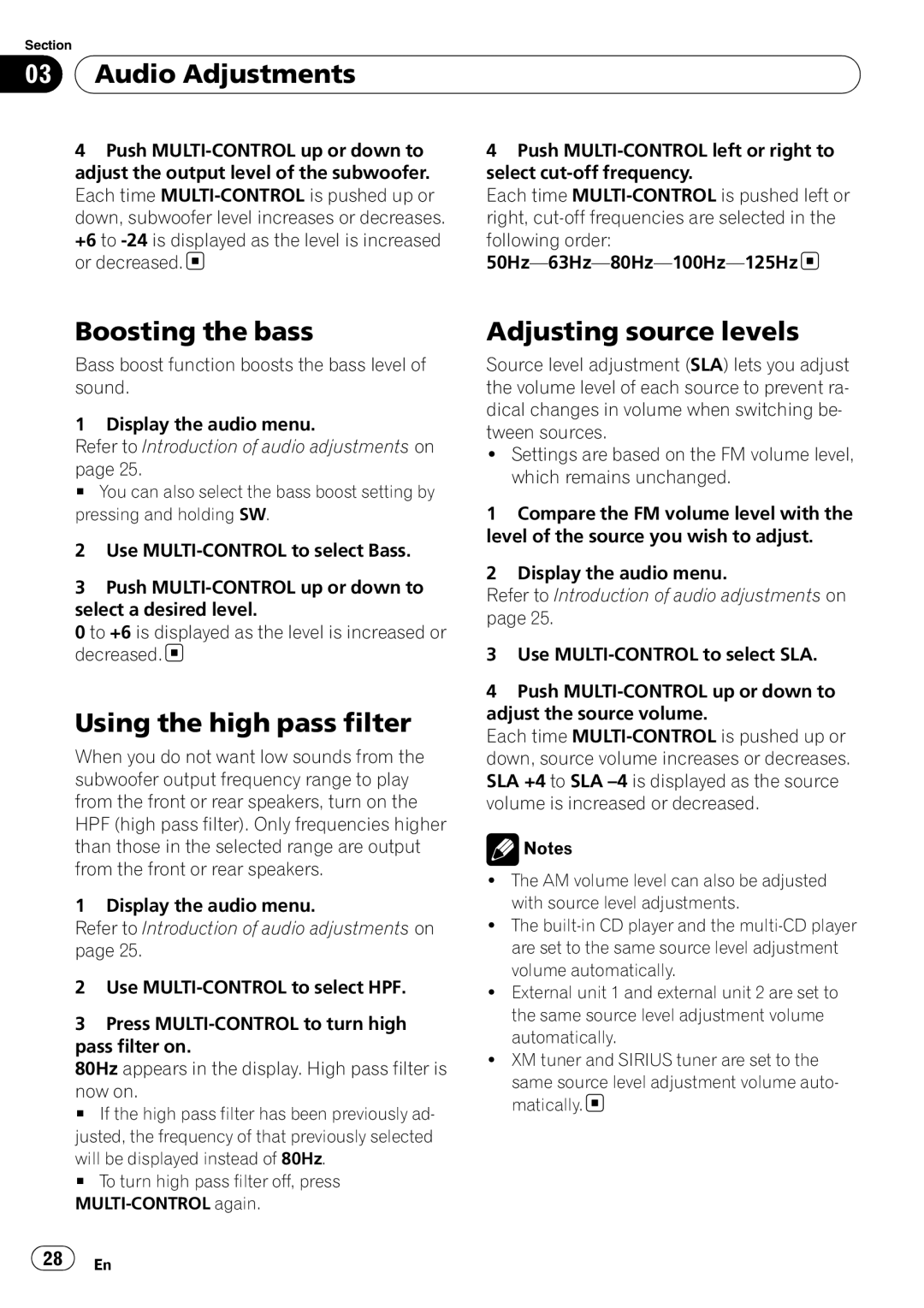 Pioneer DEH-P6000UB operation manual Boosting the bass, Using the high pass filter, Adjusting source levels 