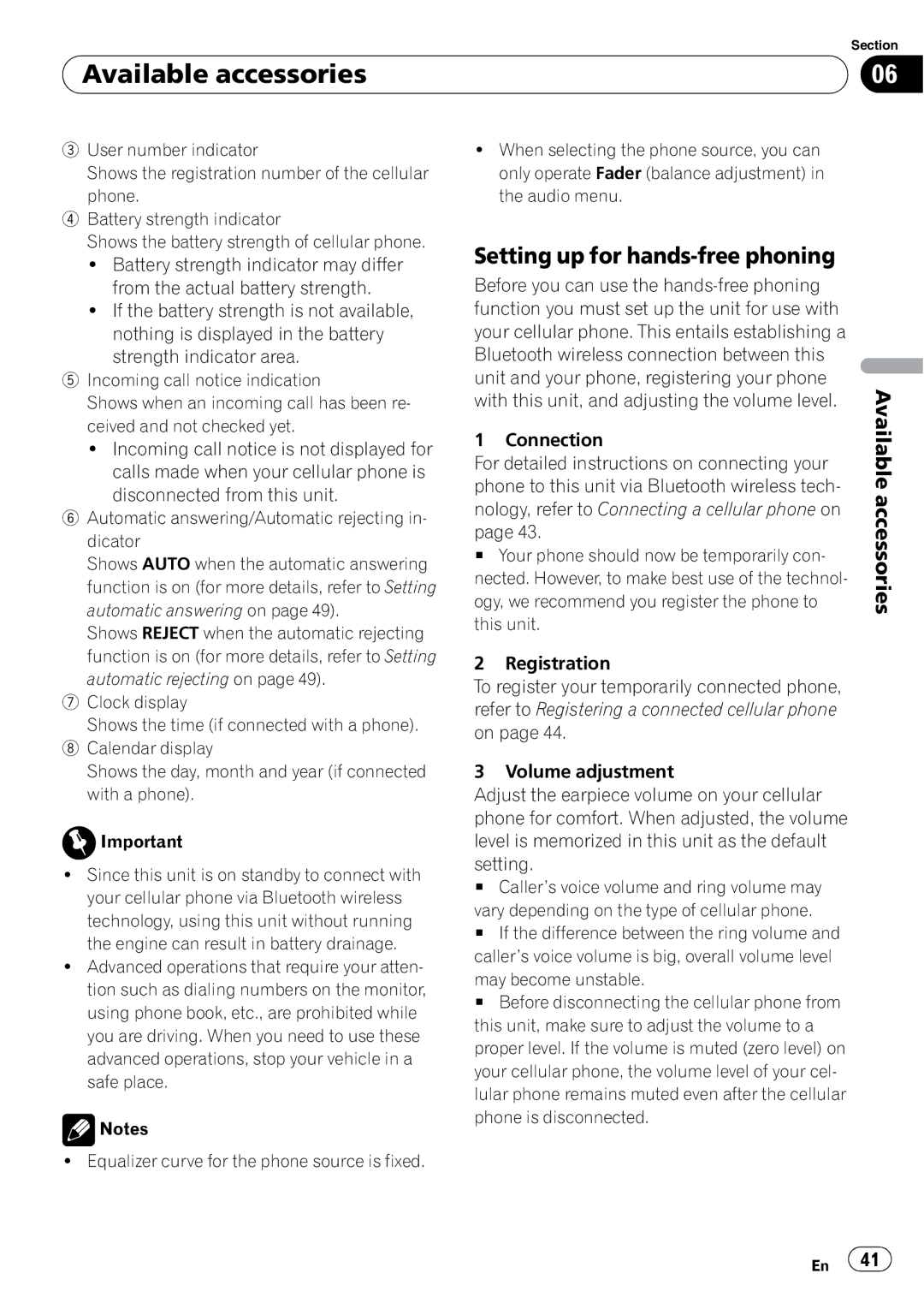 Pioneer DEH-P6000UB operation manual Setting up for hands-free phoning 