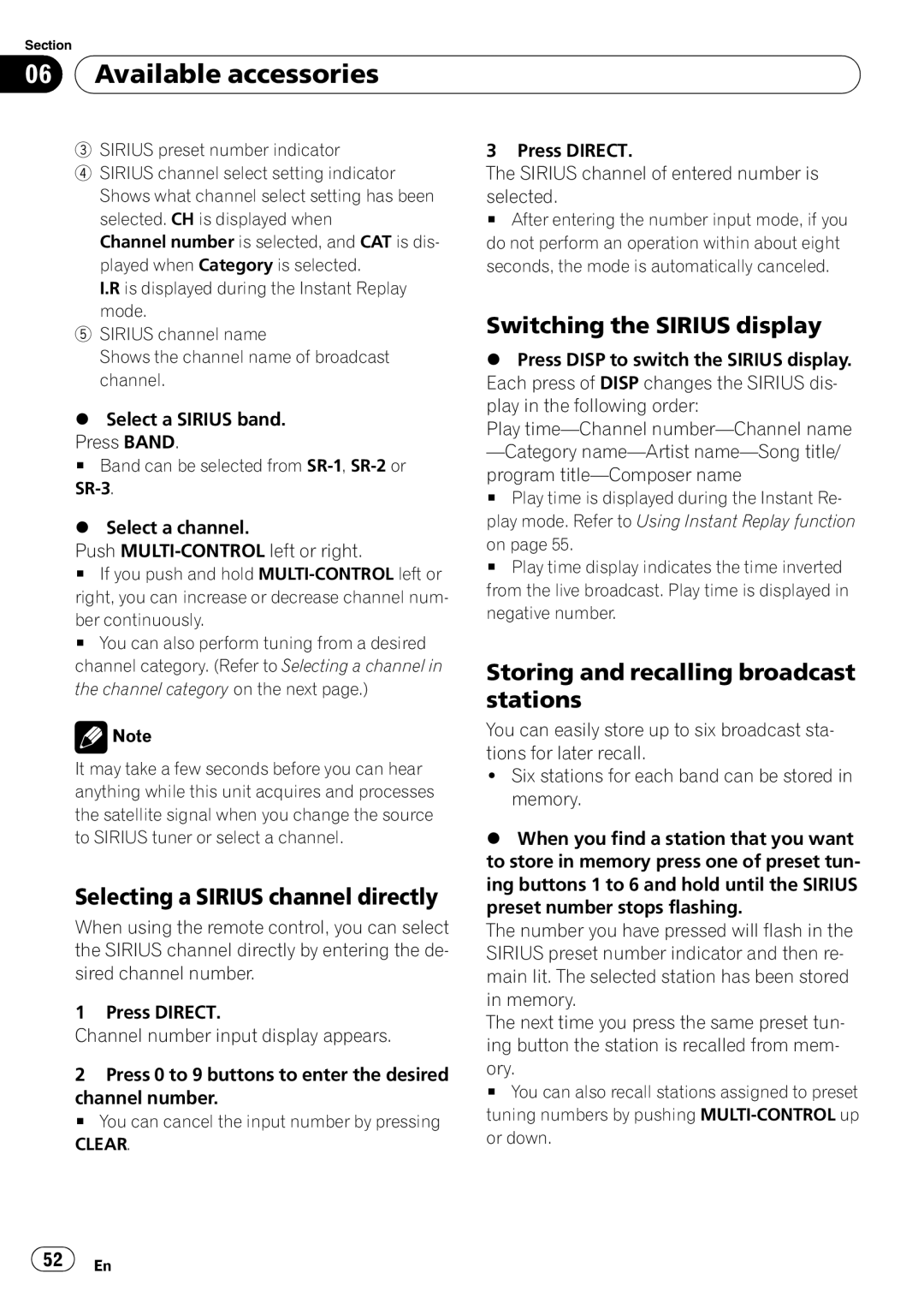 Pioneer DEH-P6000UB operation manual Selecting a Sirius channel directly, Switching the Sirius display 