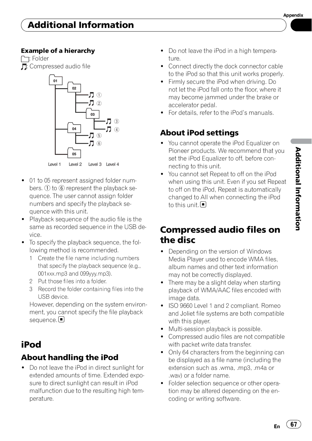 Pioneer DEH-P6000UB operation manual IPod, Compressed audio files on the disc, About handling the iPod, About iPod settings 