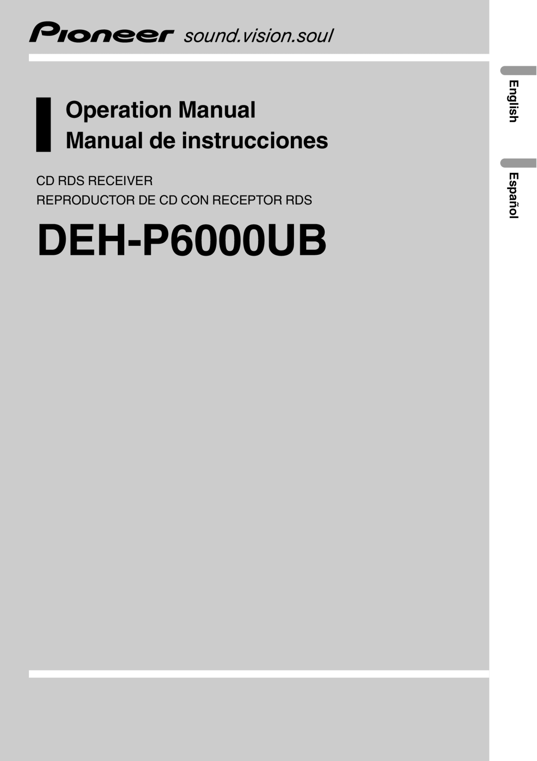 Pioneer DEH-P6000UB operation manual Cd Receiver, English, Operation Manual 