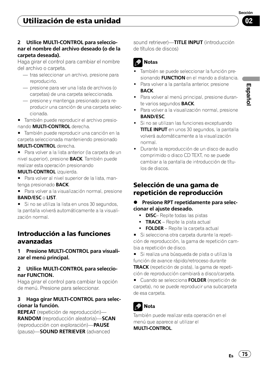 Pioneer DEH-P6000UB operation manual Utilización de esta unidad, Introducción a las funciones avanzadas, Español 