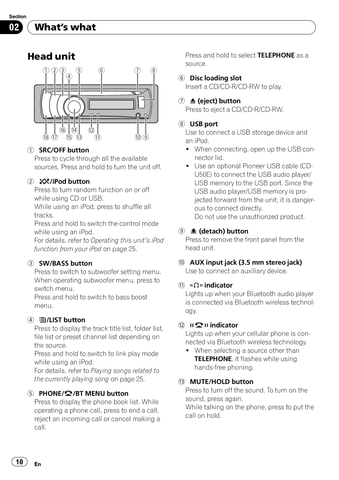 Pioneer DEH-P610BT operation manual What’s what Head unit, Phone 