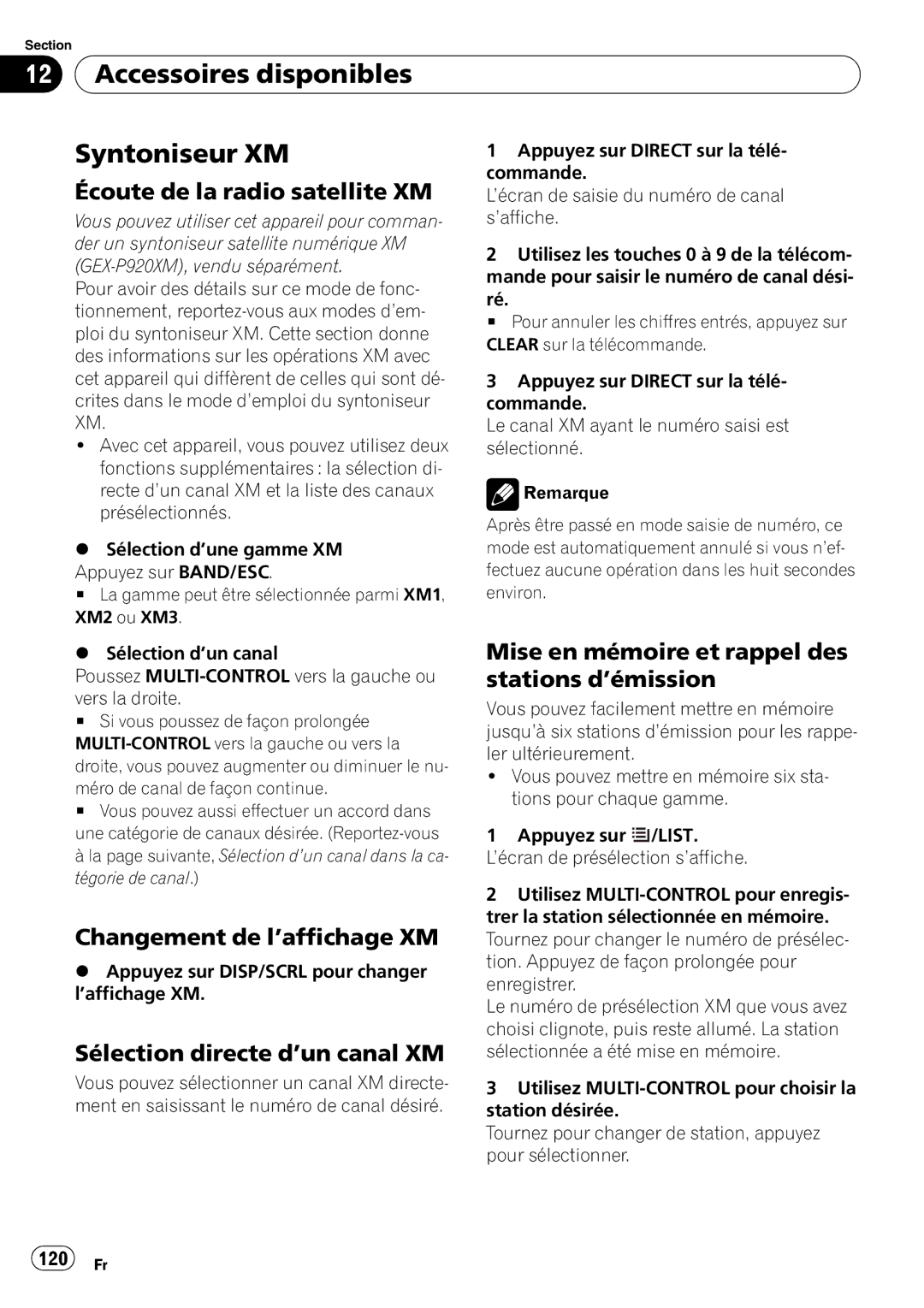 Pioneer DEH-P610BT operation manual Accessoires disponibles Syntoniseur XM 