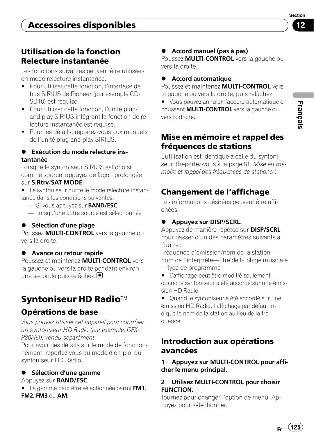 Pioneer DEH-P610BT Syntoniseur HD Radioä, Utilisation de la fonction Relecture instantanée, Changement de l’affichage 