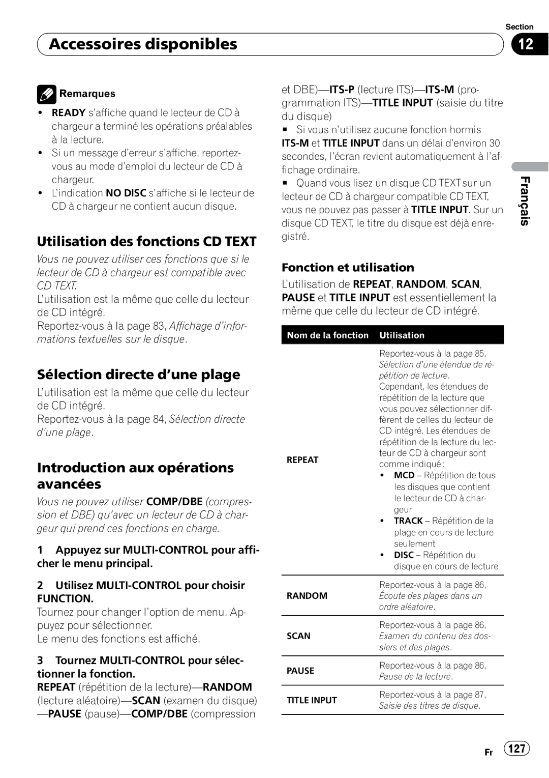 Pioneer DEH-P610BT operation manual Utilisation des fonctions CD Text, Sélection directe d’une plage 