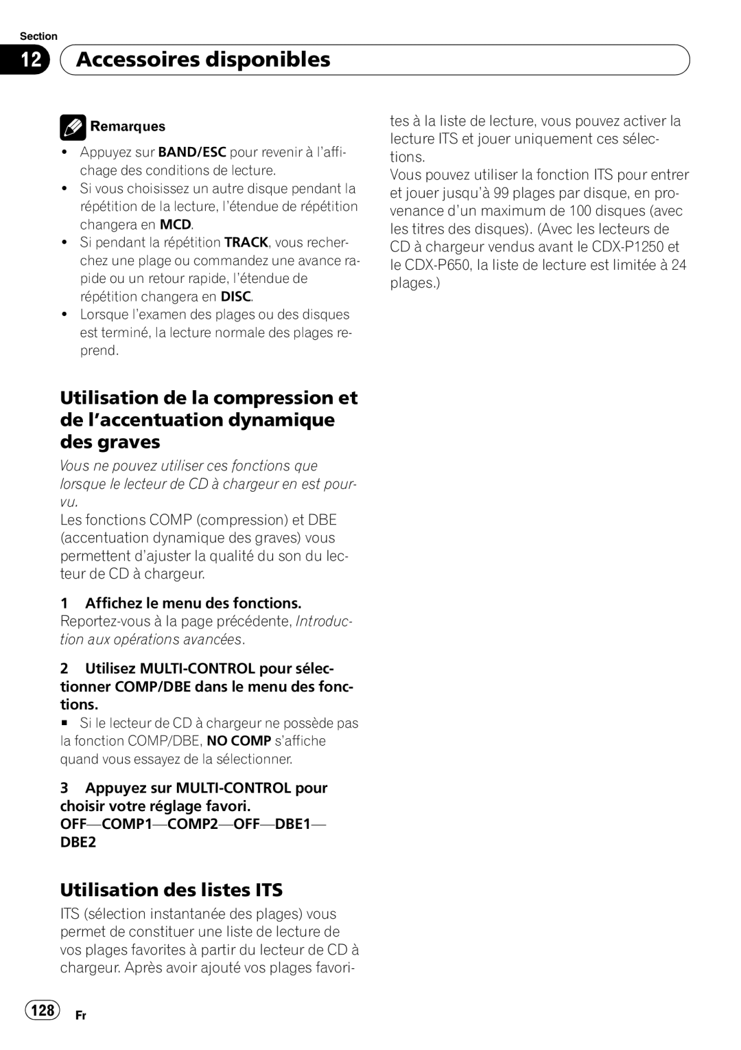 Pioneer DEH-P610BT operation manual Utilisation des listes ITS, 128 Fr 