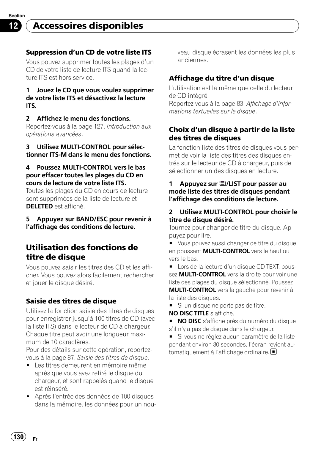 Pioneer DEH-P610BT Utilisation des fonctions de titre de disque, Suppression d’un CD de votre liste ITS, 130 Fr 