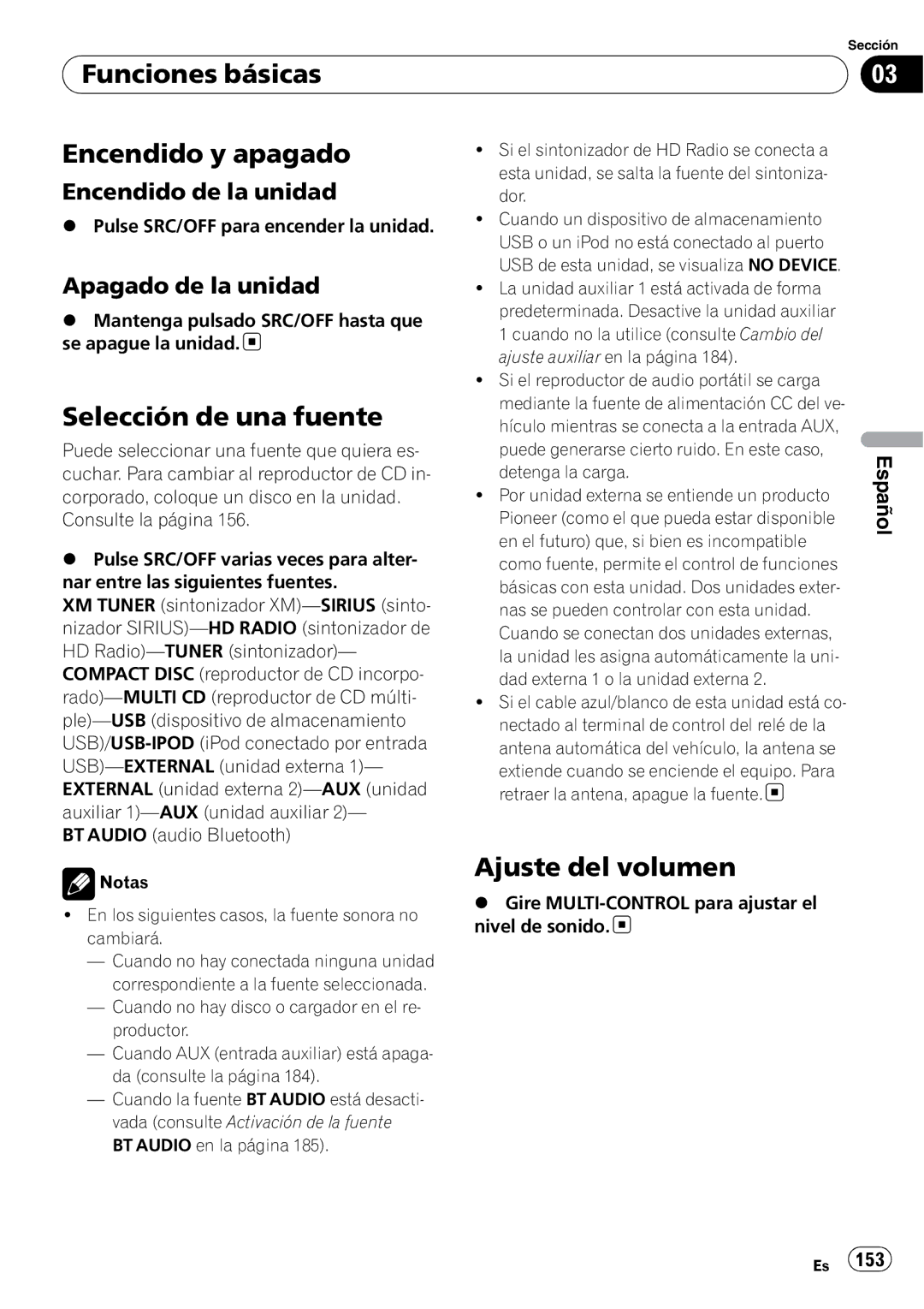 Pioneer DEH-P610BT operation manual Funciones básicas Encendido y apagado, Selección de una fuente, Ajuste del volumen 