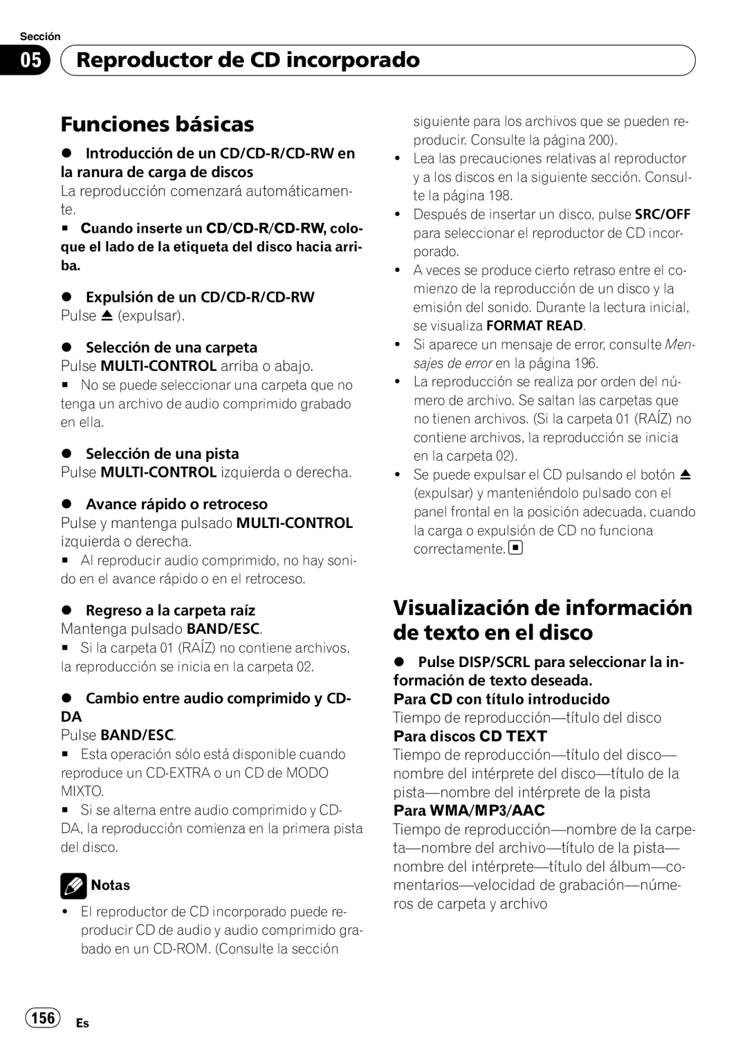 Pioneer DEH-P610BT Reproductor de CD incorporado Funciones básicas, Visualización de información de texto en el disco 