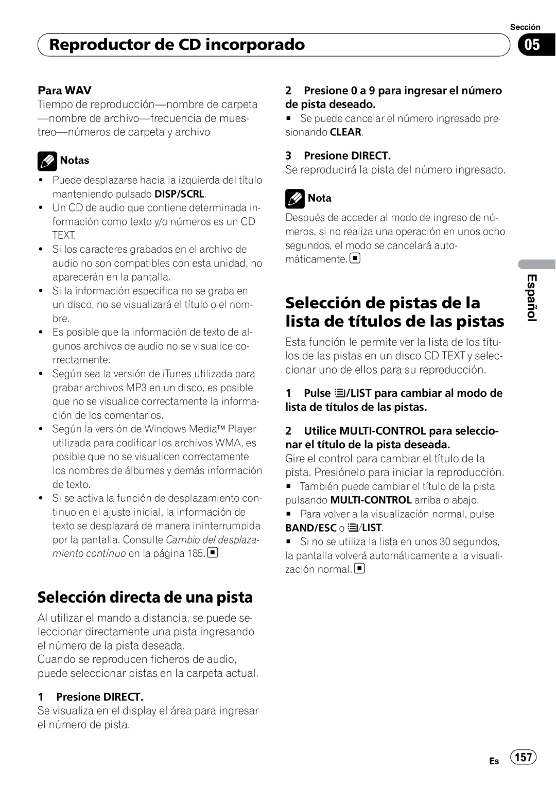 Pioneer DEH-P610BT operation manual Reproductor de CD incorporado, Selección de pistas de la lista de títulos de las pistas 