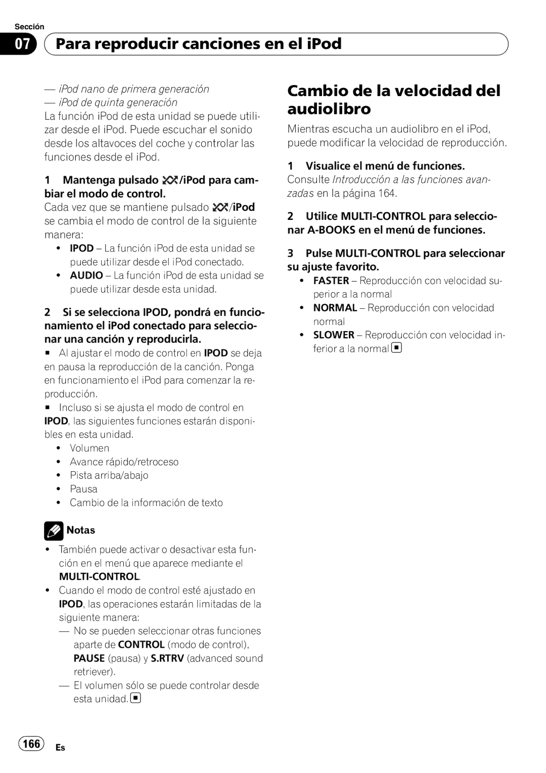 Pioneer DEH-P610BT operation manual Cambio de la velocidad del audiolibro, 166 Es 