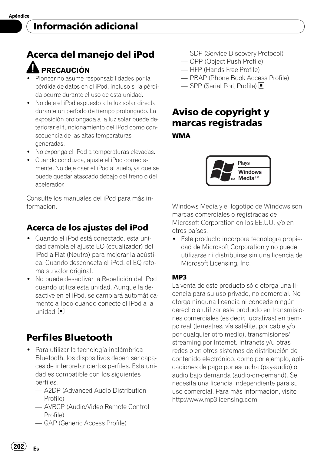 Pioneer DEH-P610BT Información adicional Acerca del manejo del iPod, Aviso de copyright y, Marcas registradas 