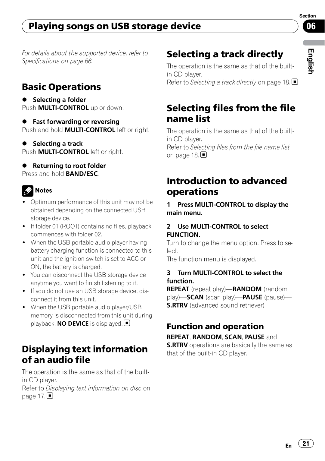 Pioneer DEH-P610BT operation manual Playing songs on USB storage device, Displaying text information of an audio file 