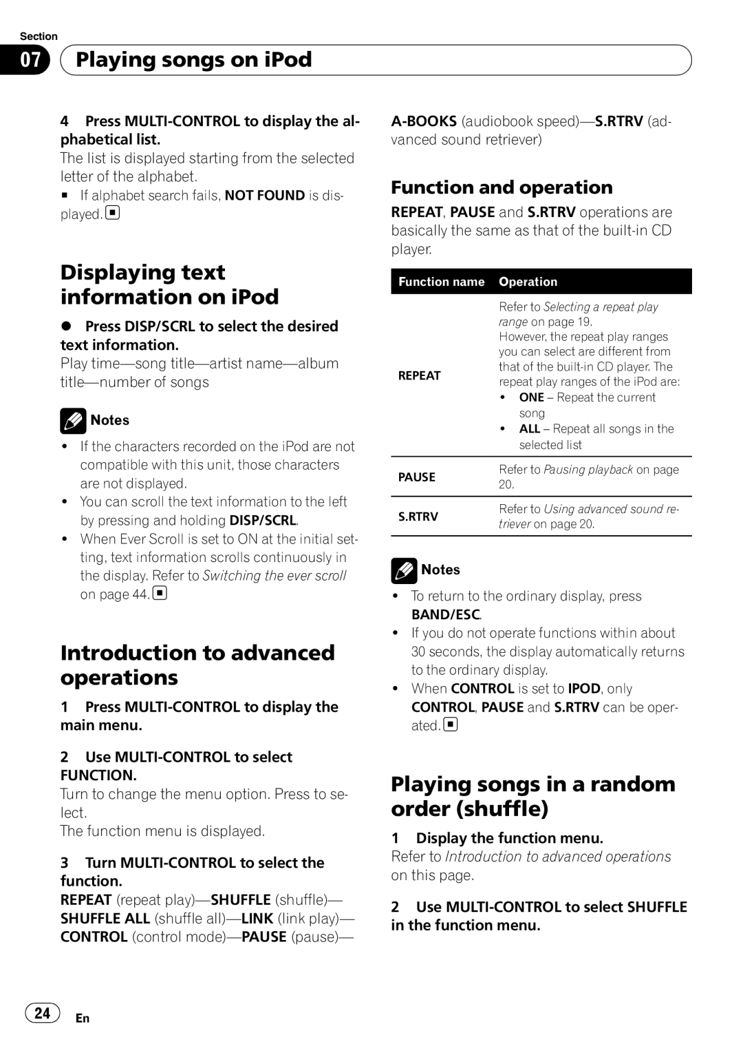 Pioneer DEH-P610BT operation manual Displaying text information on iPod, Playing songs in a random order shuffle 