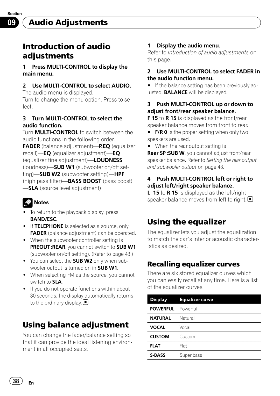 Pioneer DEH-P610BT operation manual Audio Adjustments Introduction of audio, Using the equalizer, Using balance adjustment 