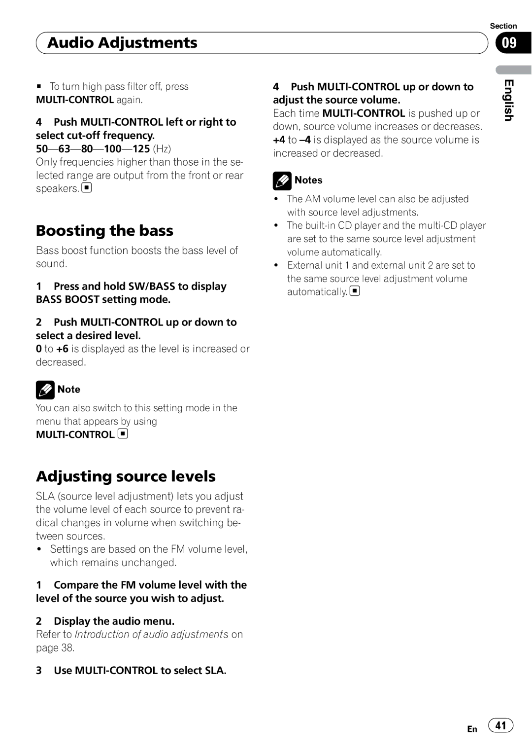 Pioneer DEH-P610BT operation manual Boosting the bass, Adjusting source levels 