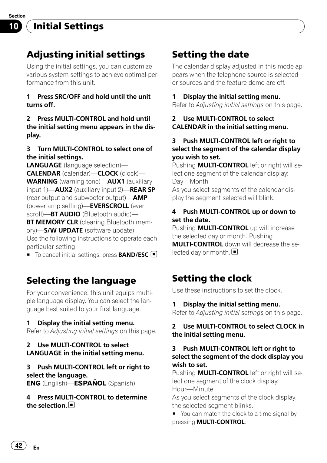 Pioneer DEH-P610BT operation manual Selecting the language, Setting the clock 