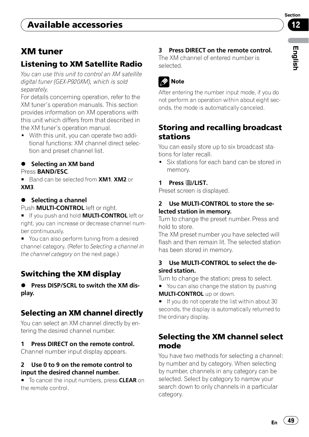 Pioneer DEH-P610BT operation manual Available accessories XM tuner 