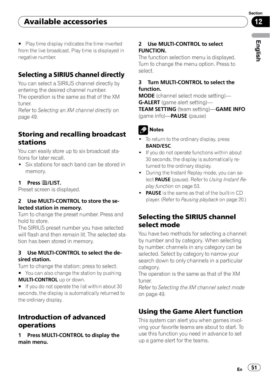 Pioneer DEH-P610BT operation manual Selecting a Sirius channel directly, Selecting the Sirius channel select mode 